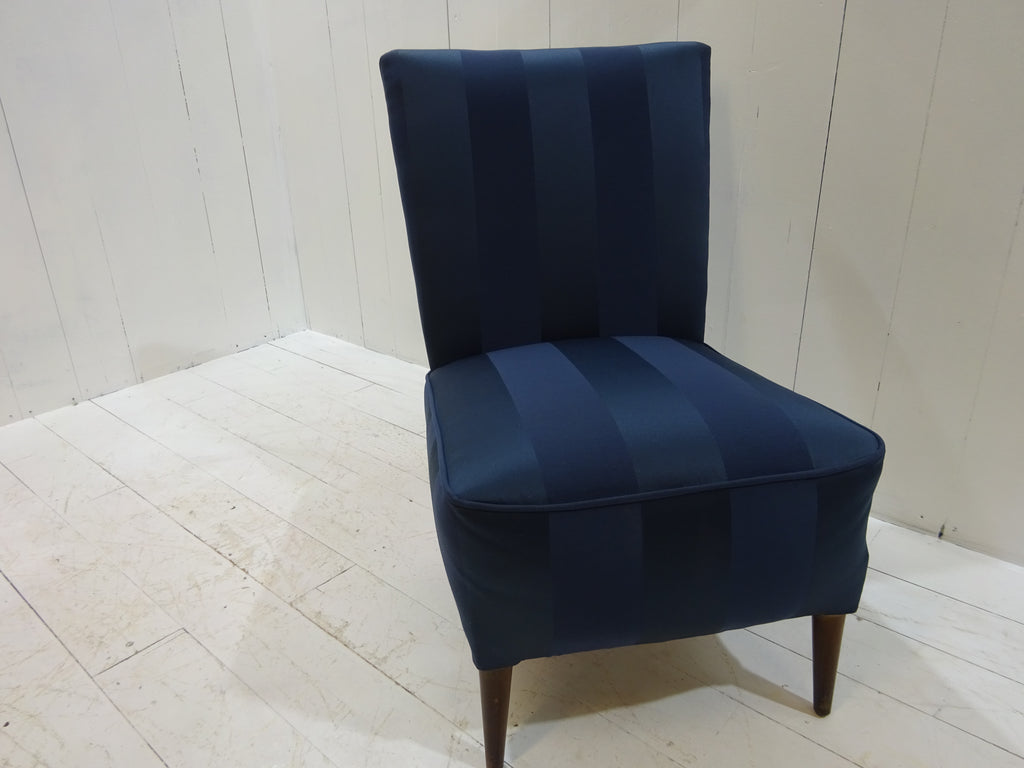 1960's Lounge Chair in Navy Blue Damask Fabric