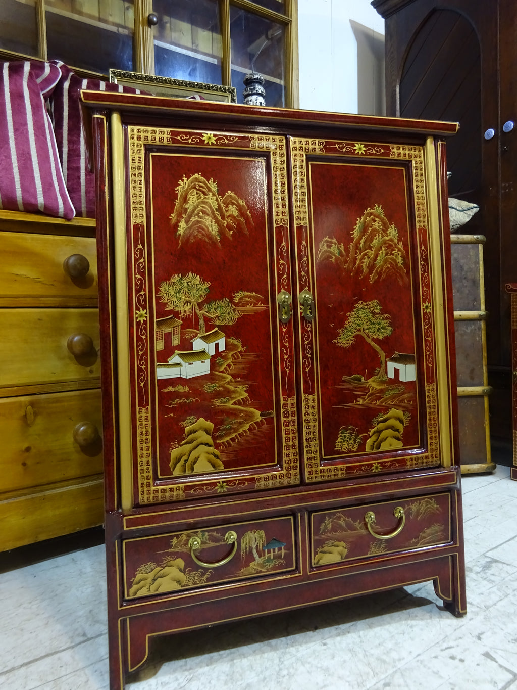 Retro Lacquered Chinese Cabinet