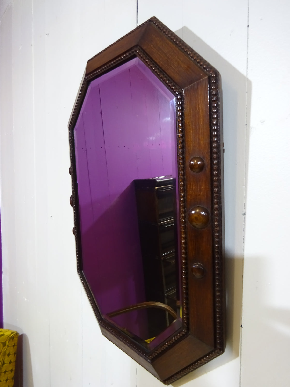 Art Deco Hand Carved Octagonal Mirror in Oak