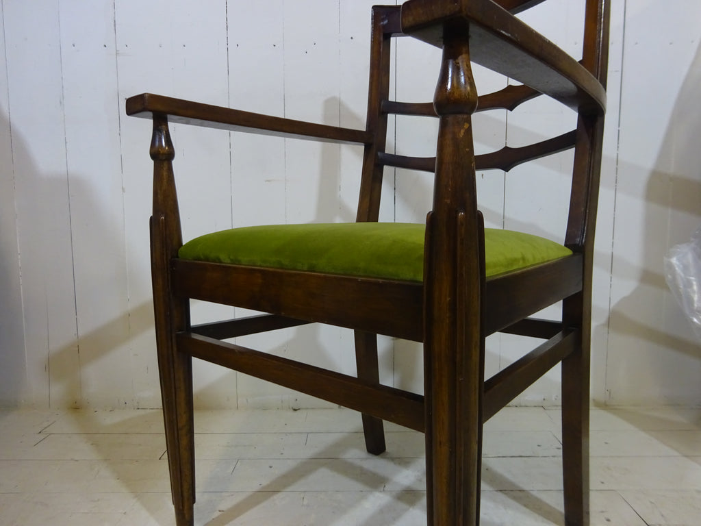 Art Deco Desk Chair in Walnut with Velvet Seat Pad