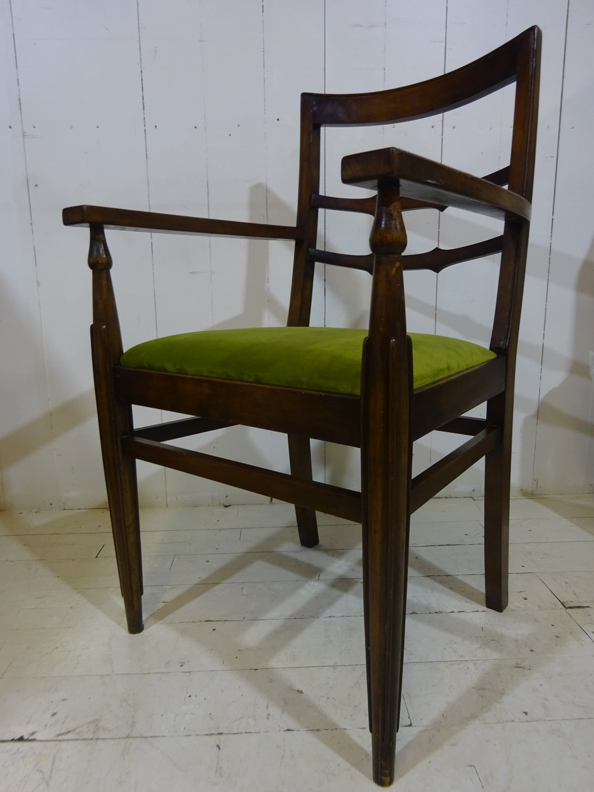 Art Deco Desk Chair in Walnut with Velvet Seat Pad