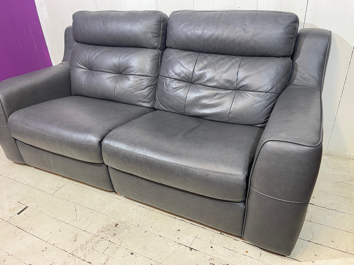 Full Aniline Grey Leather Sofa with Double Recliner
