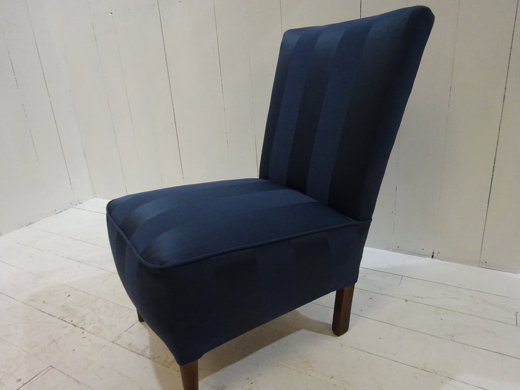 1960's Lounge Chair in Navy Blue Damask Fabric