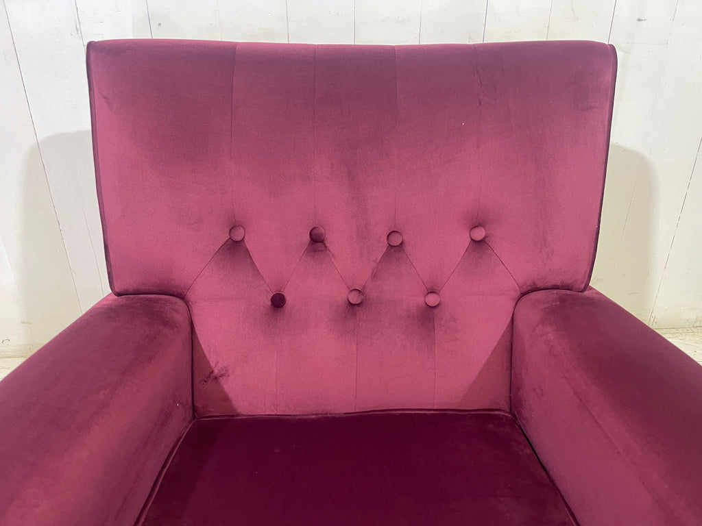 1950's Armchair in Burgundy Velvet Fabric
