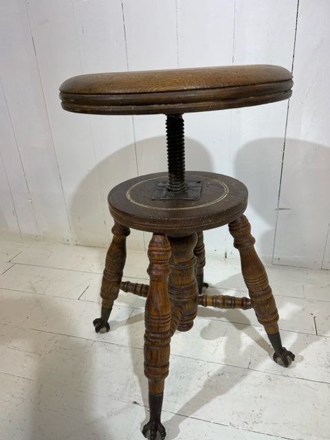 Victorian Claw & Glass Feet Oak Adjustable Stool