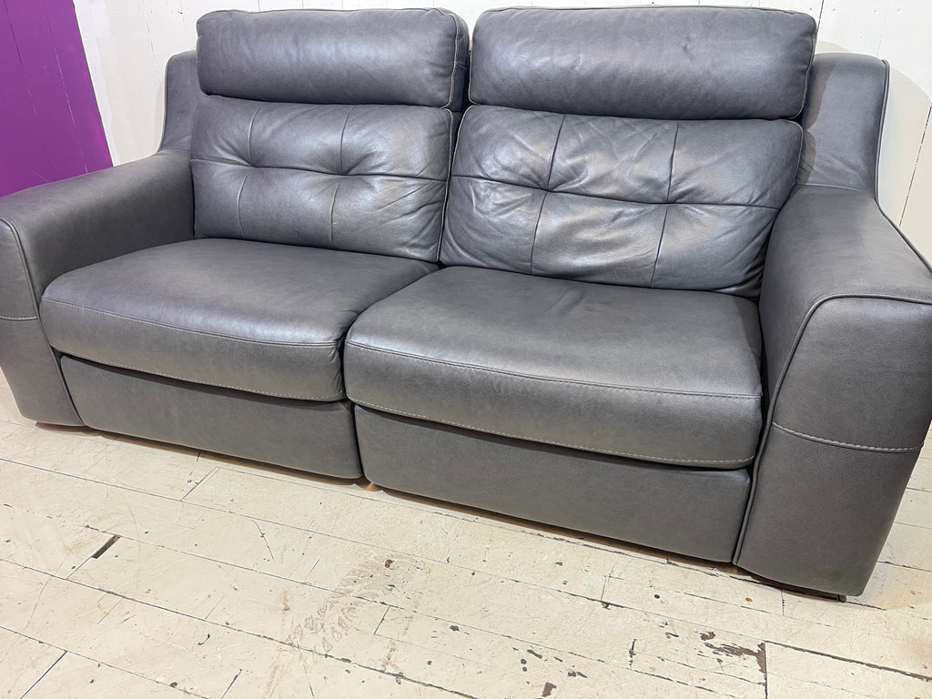 Full Aniline Grey Leather Sofa with Double Recliner