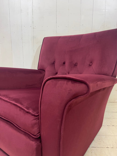 1950's Armchair in Burgundy Velvet Fabric