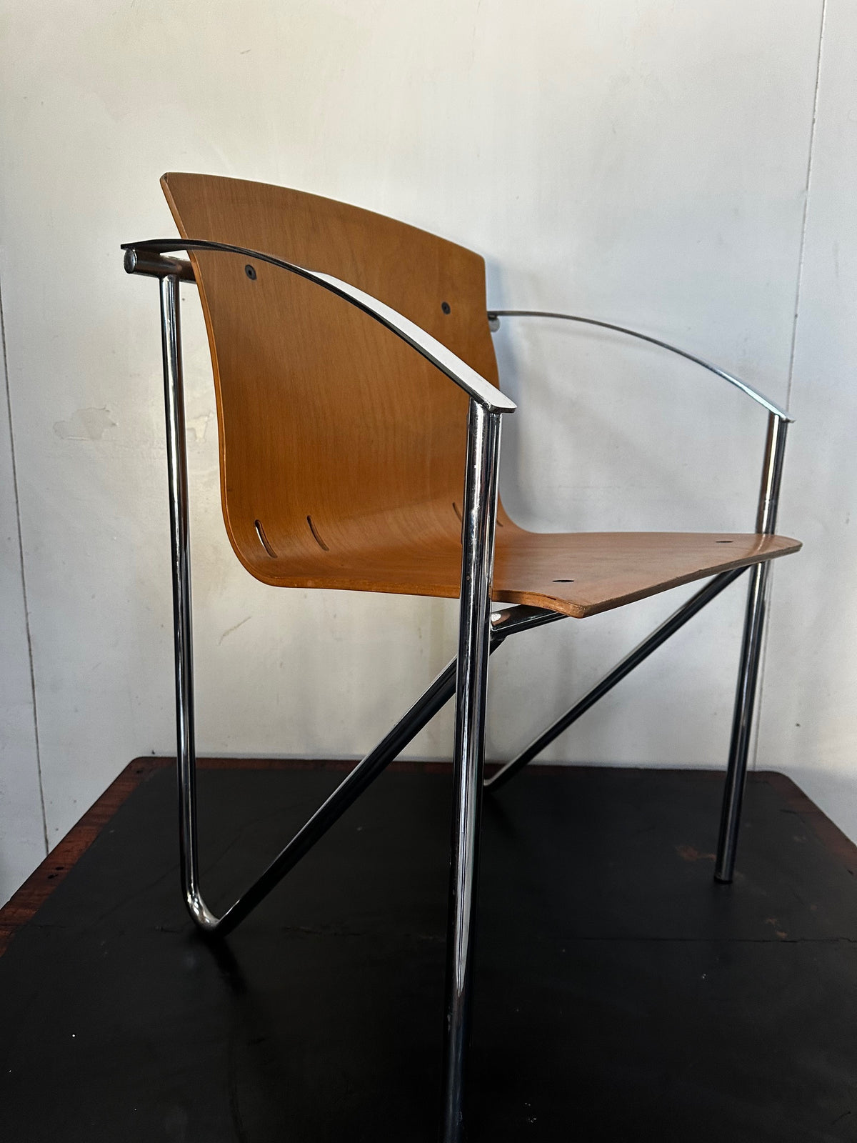 1990's Contemporary Stackable Bentwood Chrome and Beech Chairs