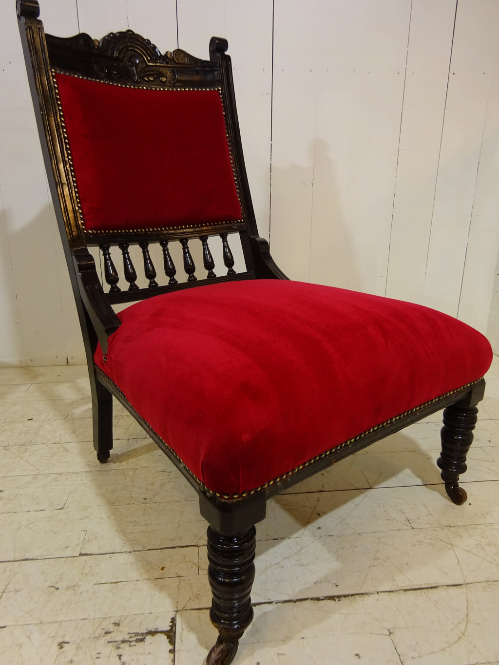 Victorian Ebonised Side Chair with Velvet Seat