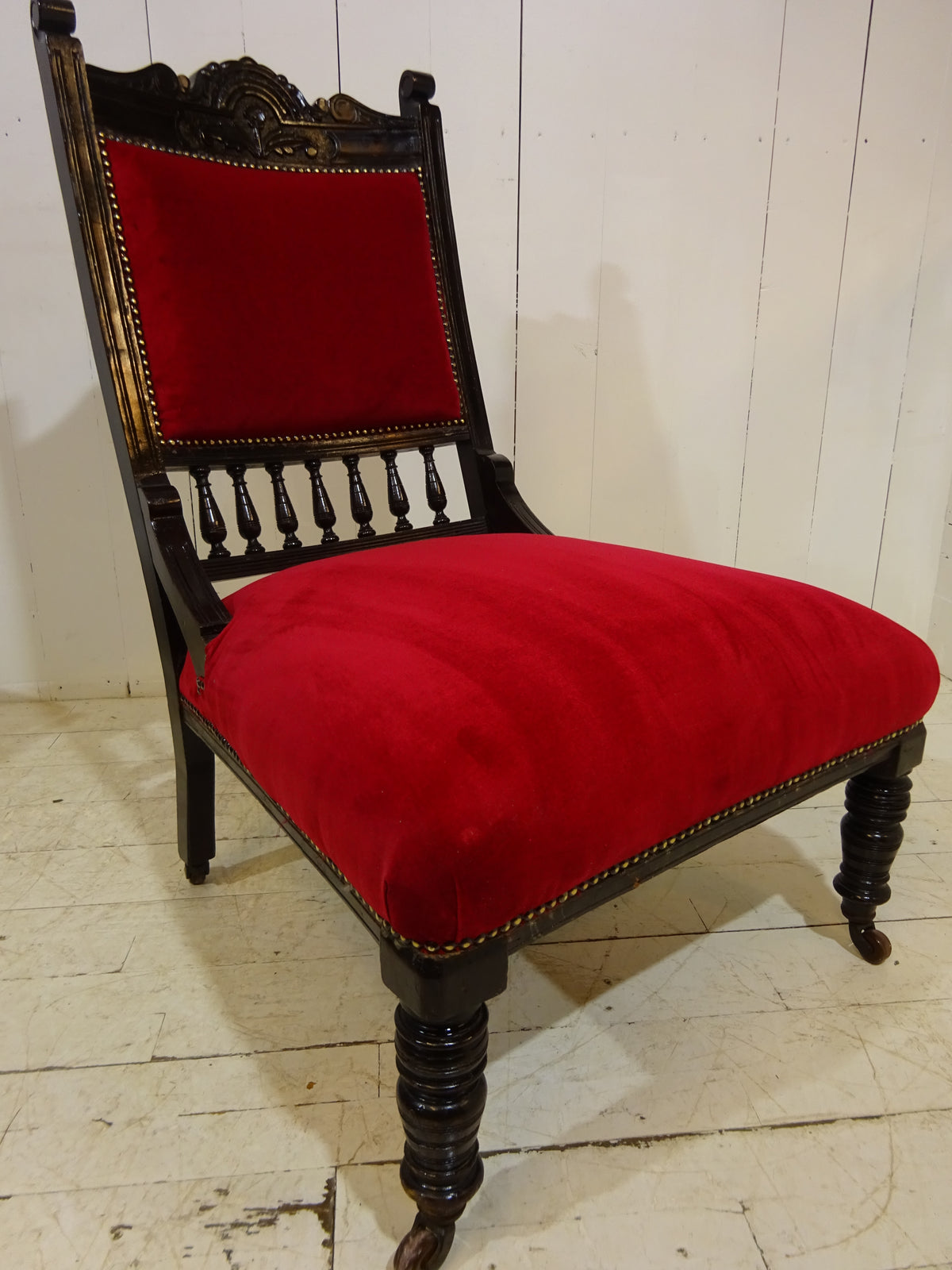 Victorian Ebonised Side Chair with Velvet Seat