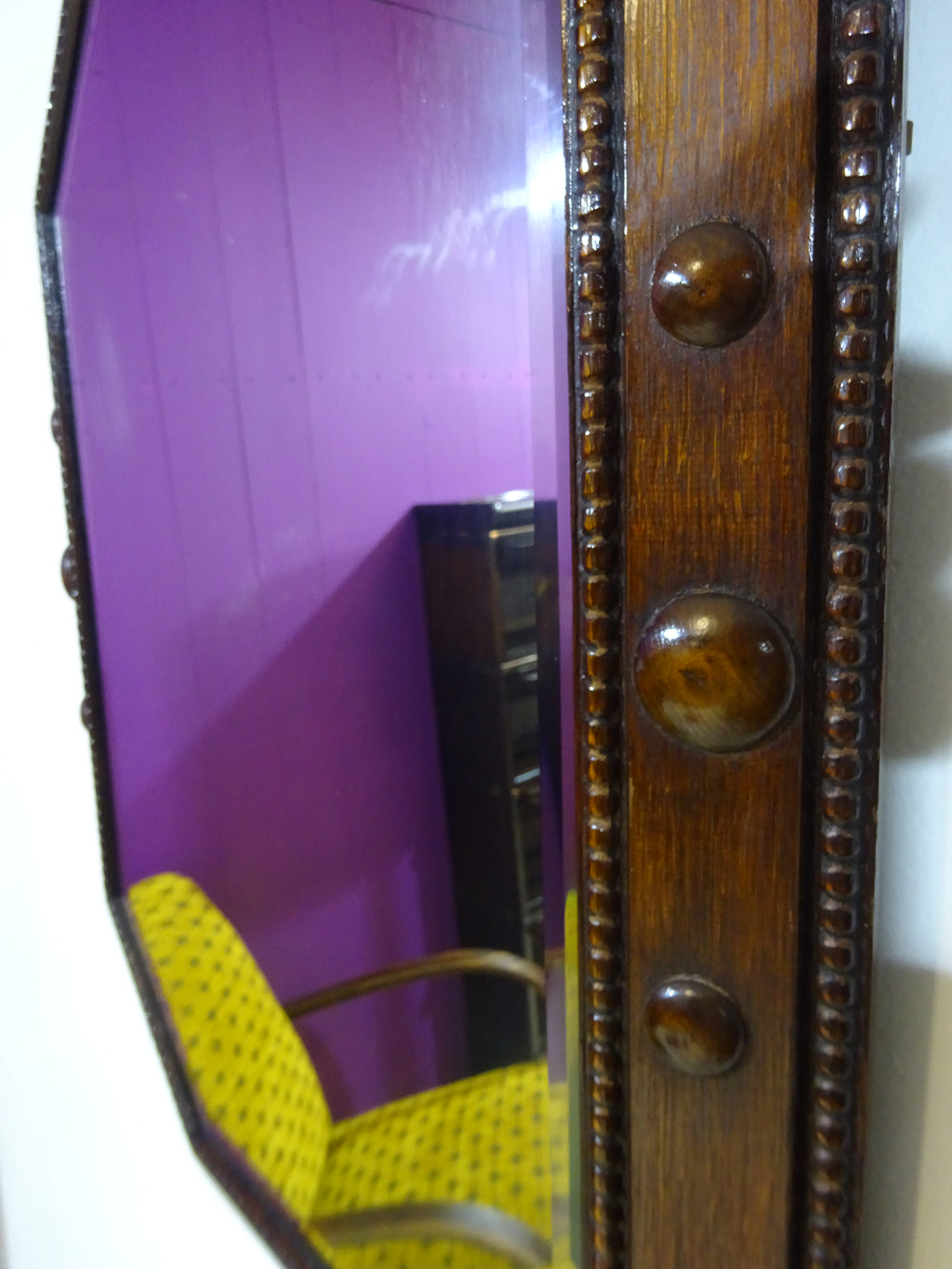 Art Deco Hand Carved Octagonal Mirror in Oak