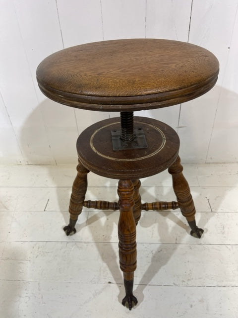Victorian Claw & Glass Feet Oak Adjustable Stool