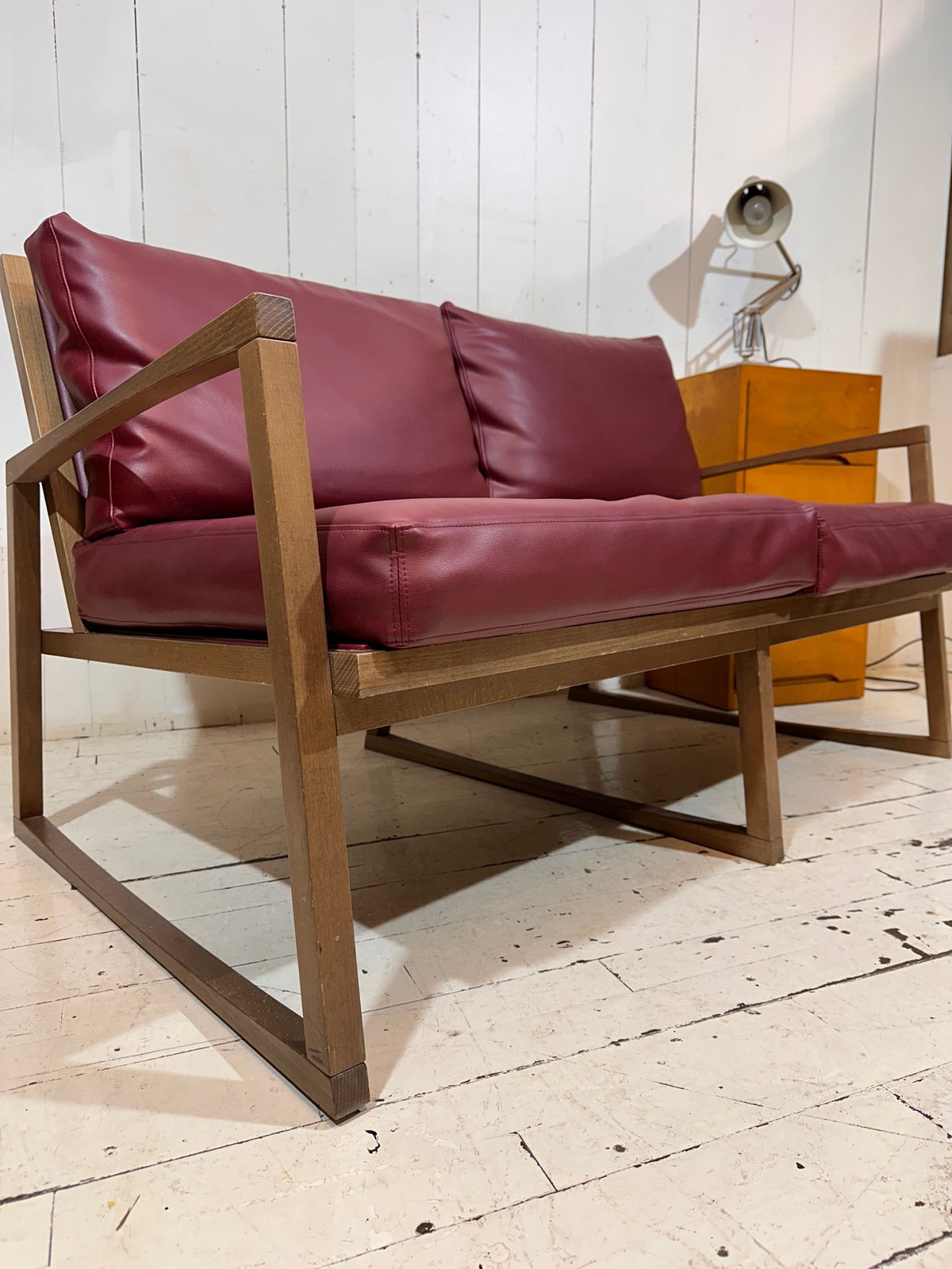 Compact Vintage Inspired Red Leather Sofa by Andy Thornton