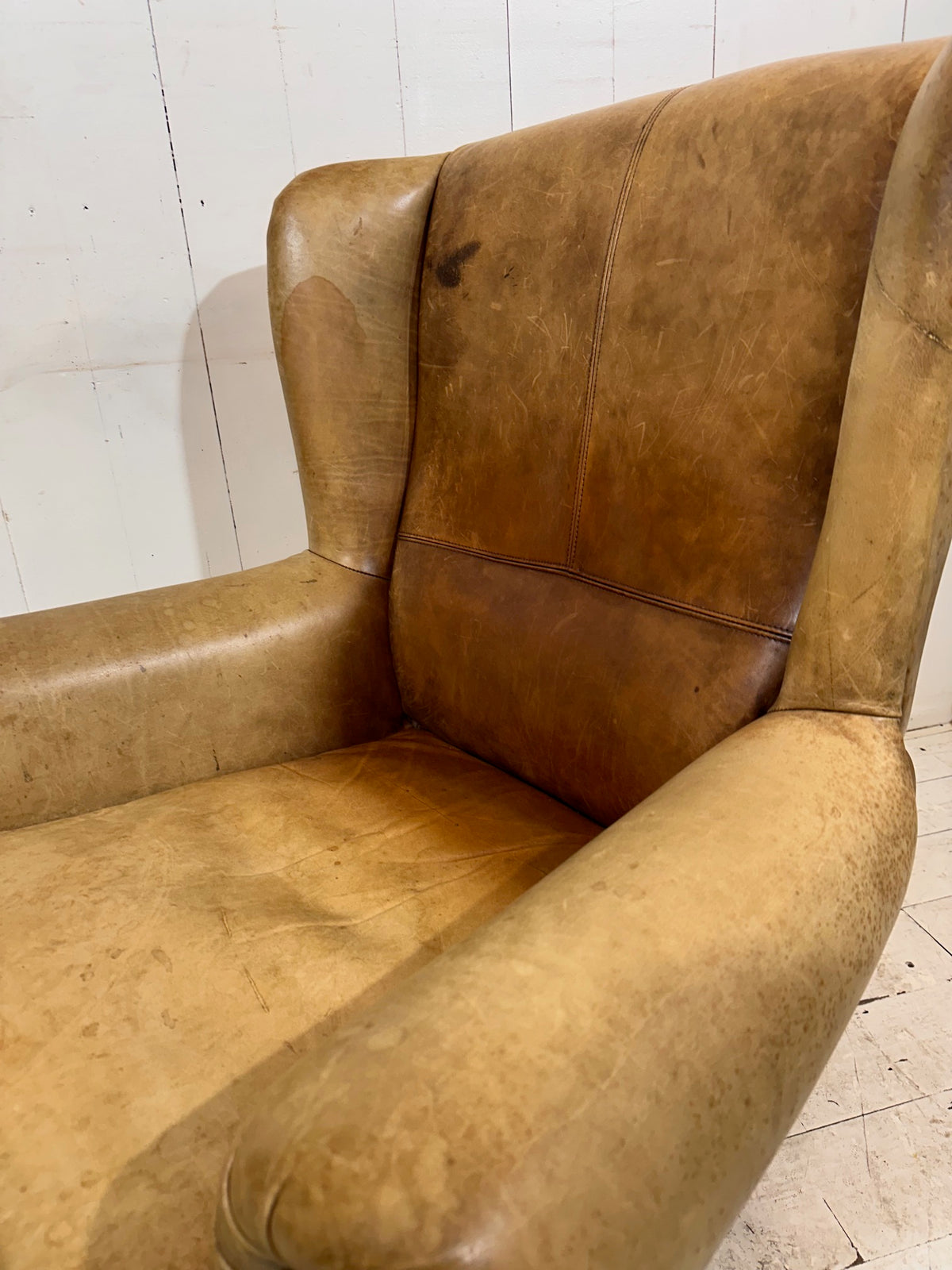 Vintage Distressed Leather Wingback Armchair