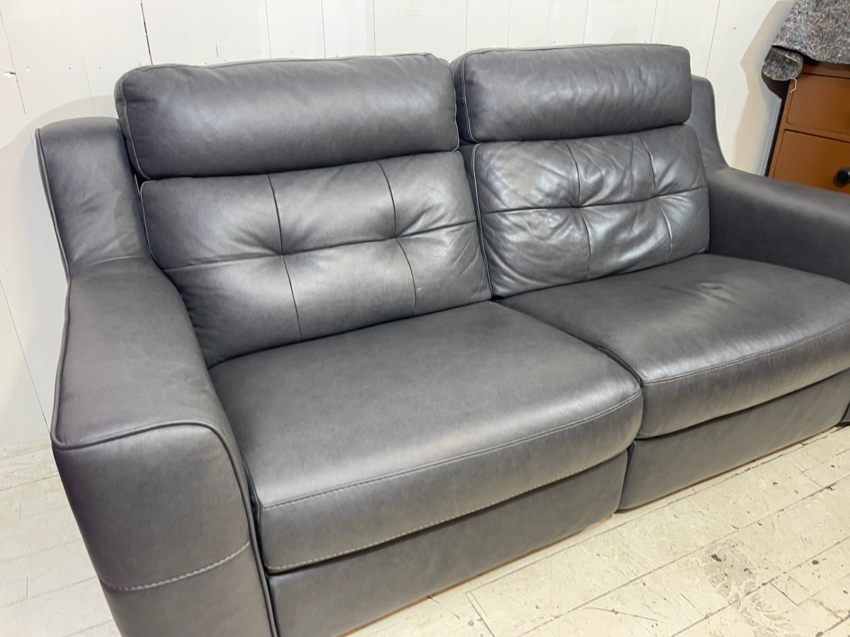 Full Aniline Grey Leather Sofa with Double Recliner