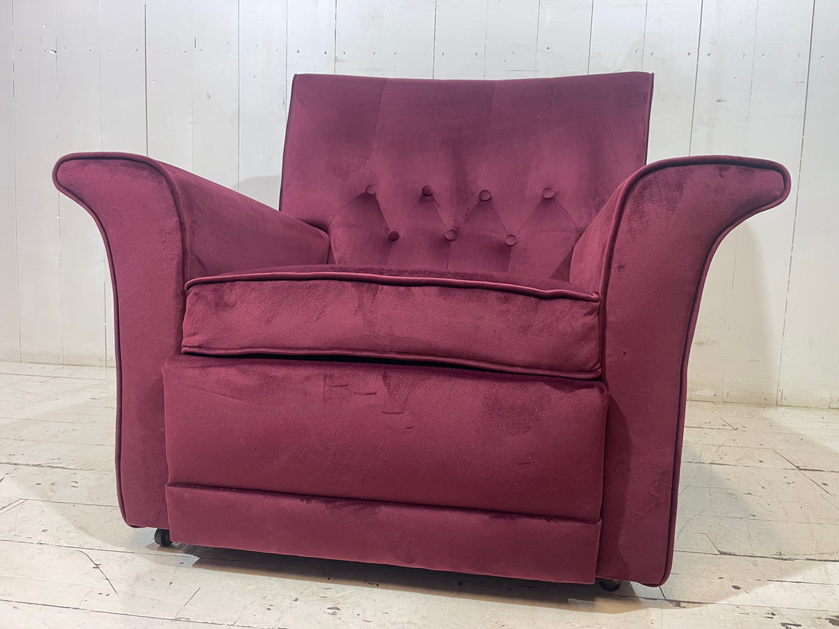 1950's Armchair in Burgundy Velvet Fabric