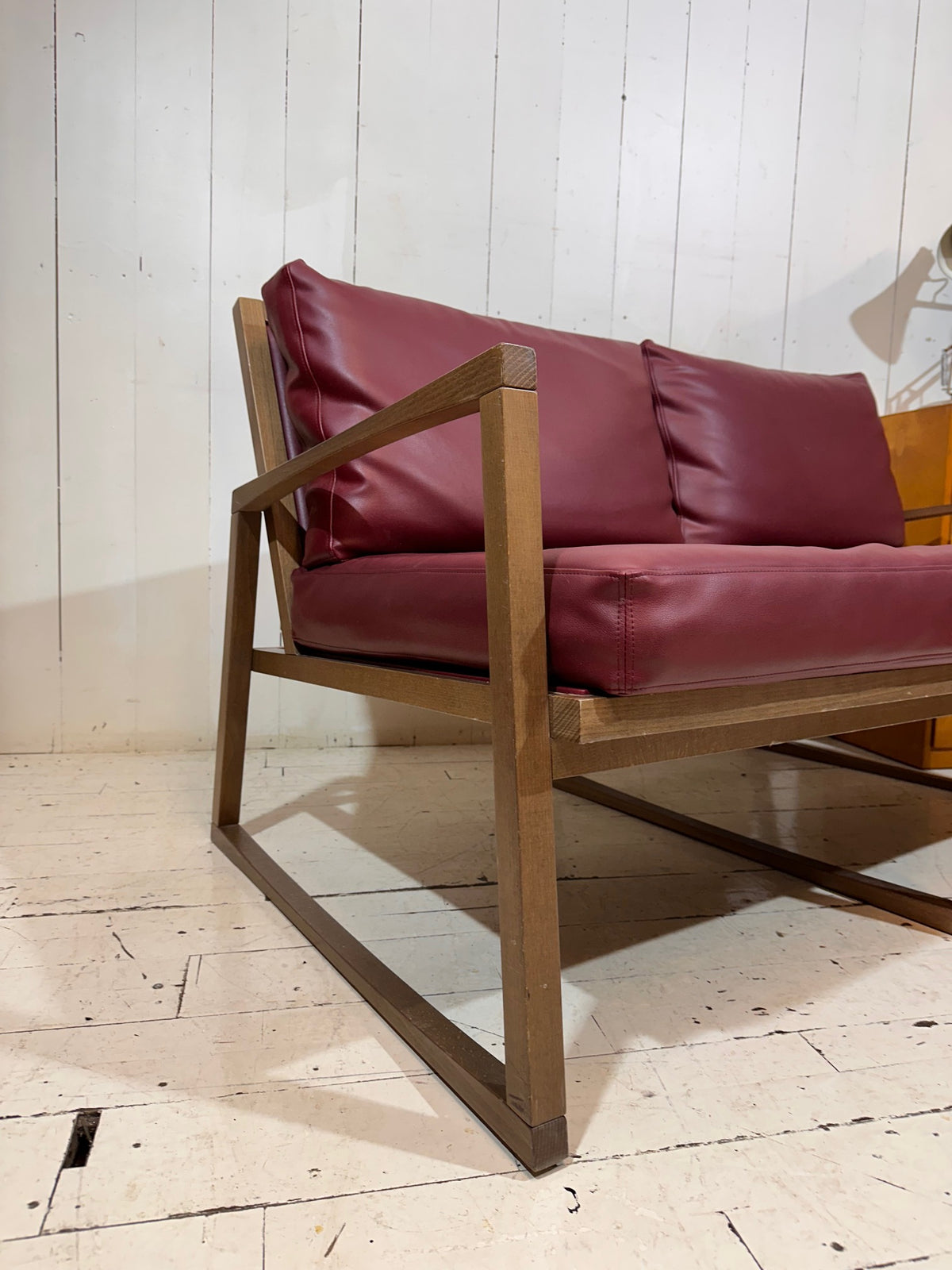 Compact Vintage Inspired Red Leather Sofa by Andy Thornton