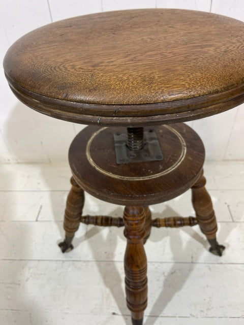 Victorian Claw & Glass Feet Oak Adjustable Stool