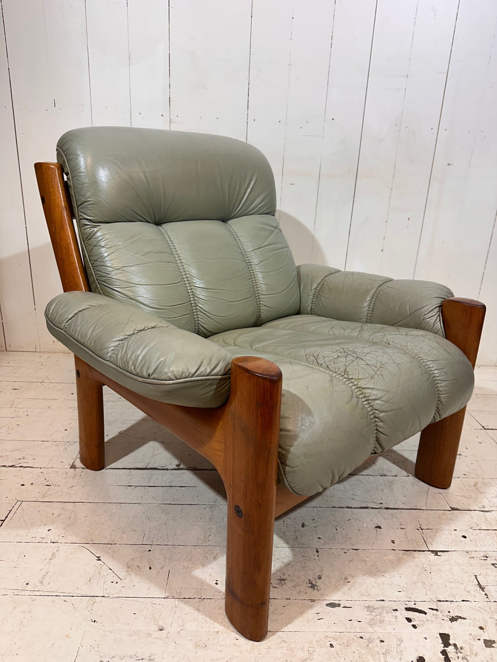 Swedish Mid Century Distressed Leather Armchair by Ekornes
