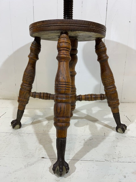 Victorian Claw & Glass Feet Oak Adjustable Stool