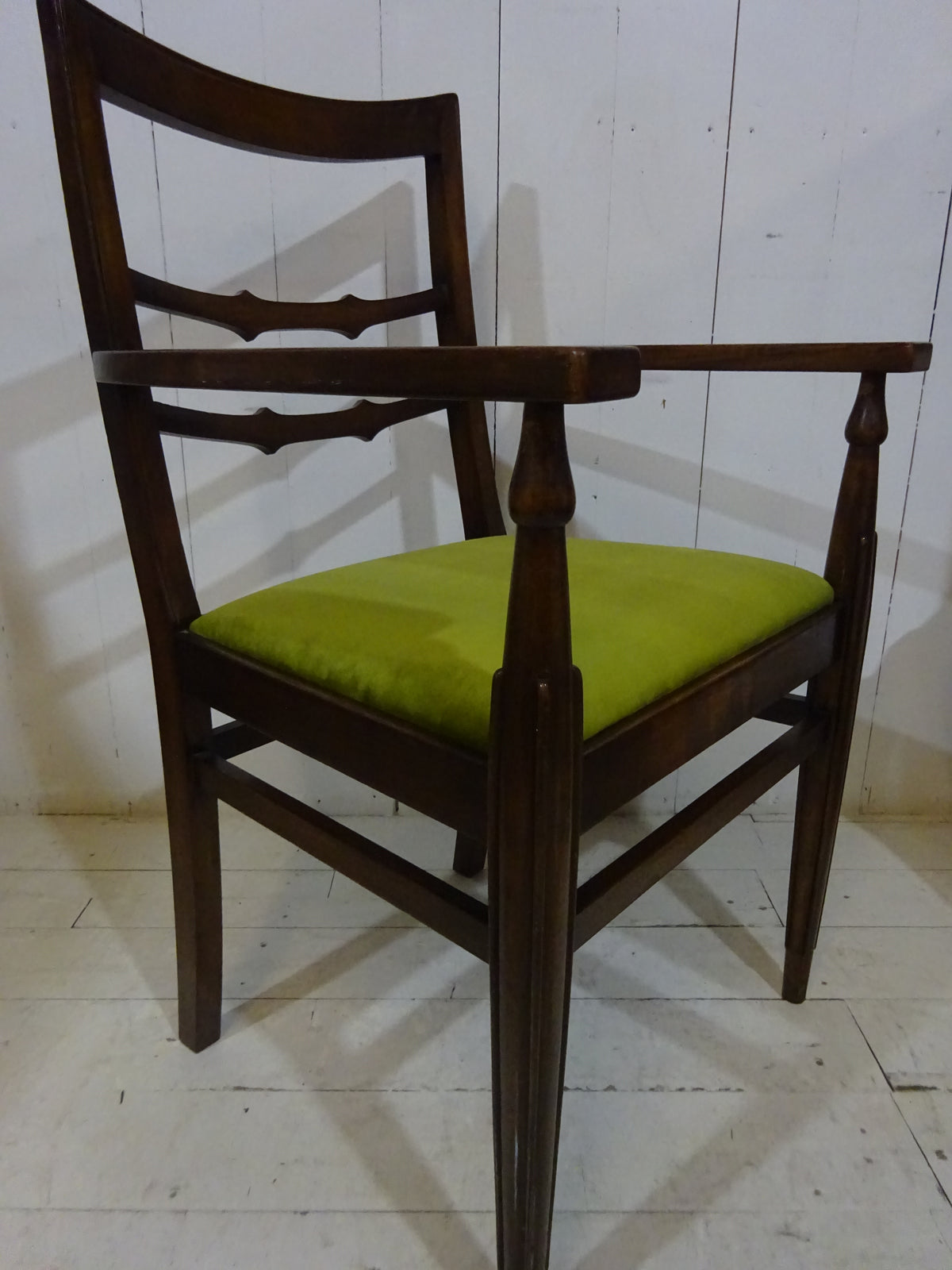 Art Deco Desk Chair in Walnut with Velvet Seat Pad