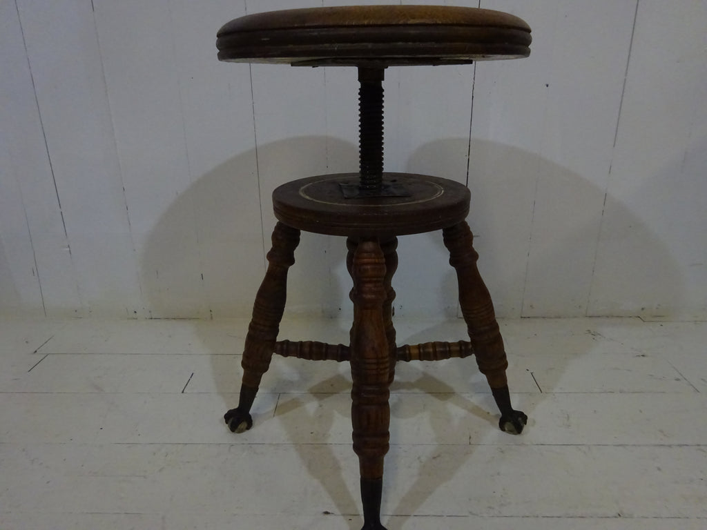 Victorian Oak Adjustable Stool With Claw & Glass Feet