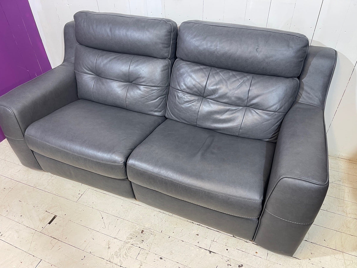 Full Aniline Grey Leather Sofa with Double Recliner