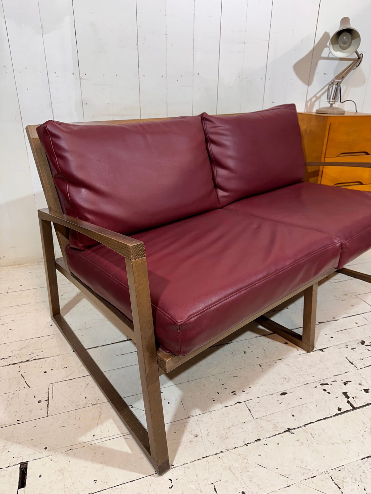 Compact Vintage Inspired Red Leather Sofa by Andy Thornton
