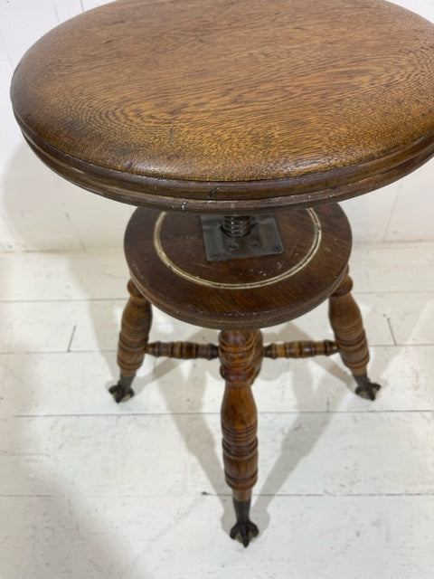 Victorian Claw & Glass Feet Oak Adjustable Stool