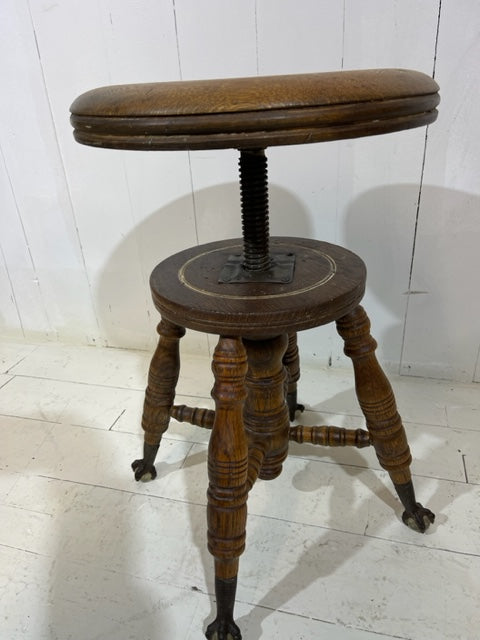 Victorian Claw & Glass Feet Oak Adjustable Stool