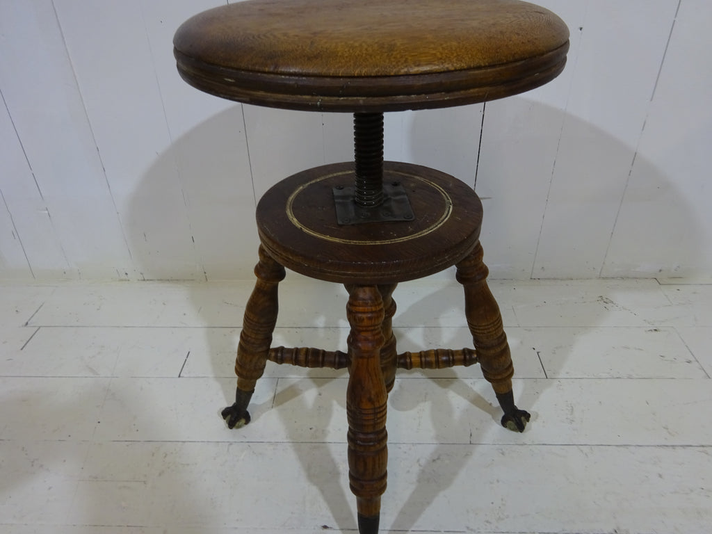 Victorian Oak Adjustable Stool With Claw & Glass Feet