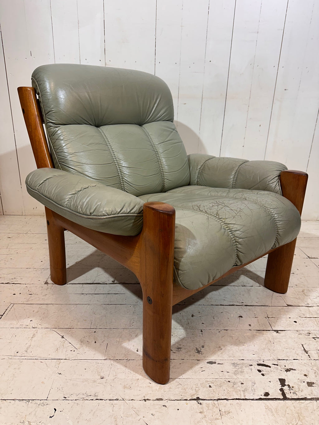 Swedish Mid Century Distressed Leather Armchair by Ekornes
