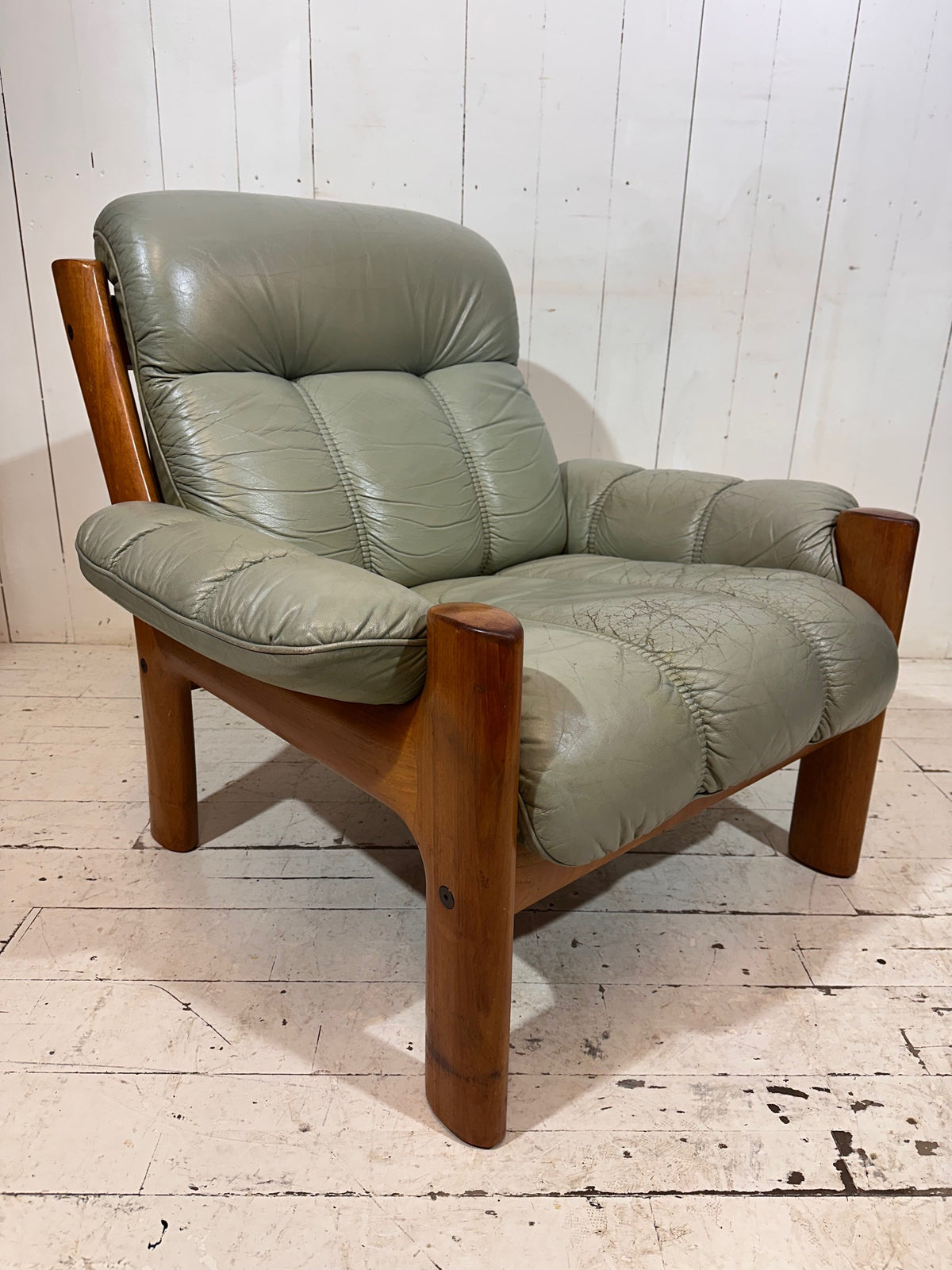 Swedish Mid Century Distressed Leather Armchair by Ekornes