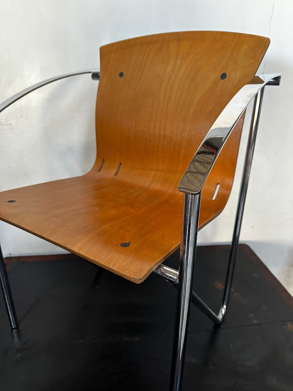 1990's Contemporary Stackable Bentwood Chrome and Beech Chairs