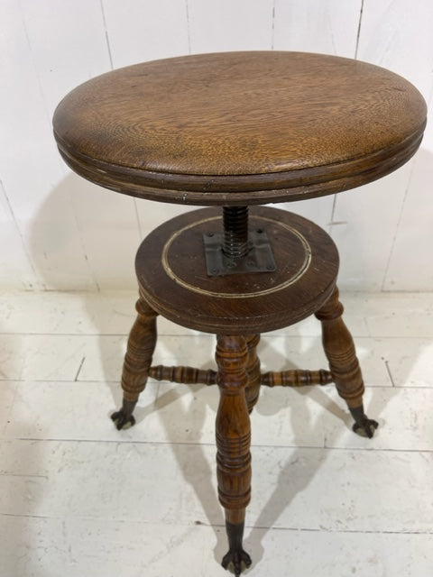 Victorian Claw & Glass Feet Oak Adjustable Stool