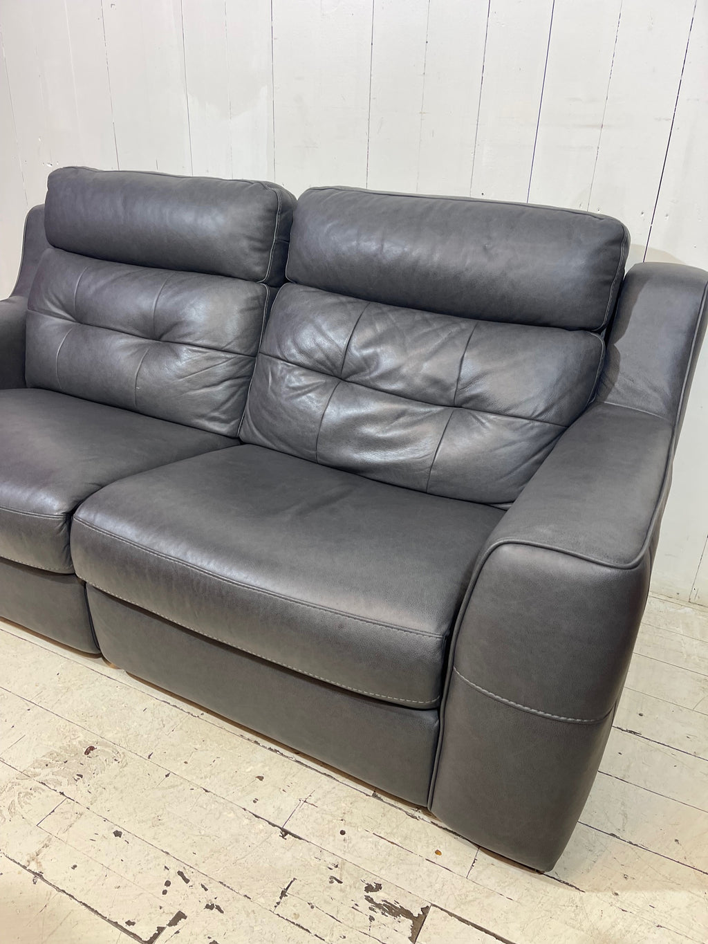 Full Aniline Grey Leather Sofa with Double Recliner