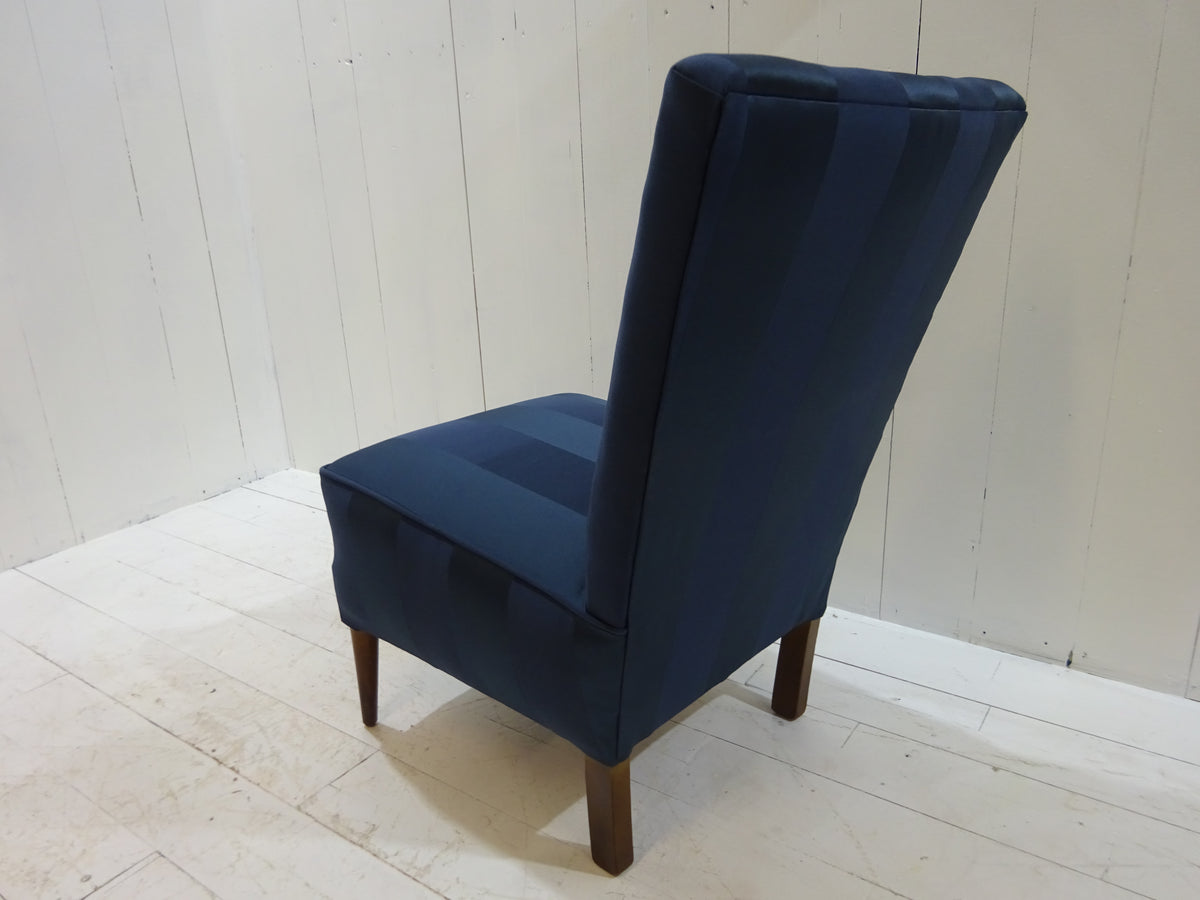 1960's Lounge Chair in Navy Blue Damask Fabric