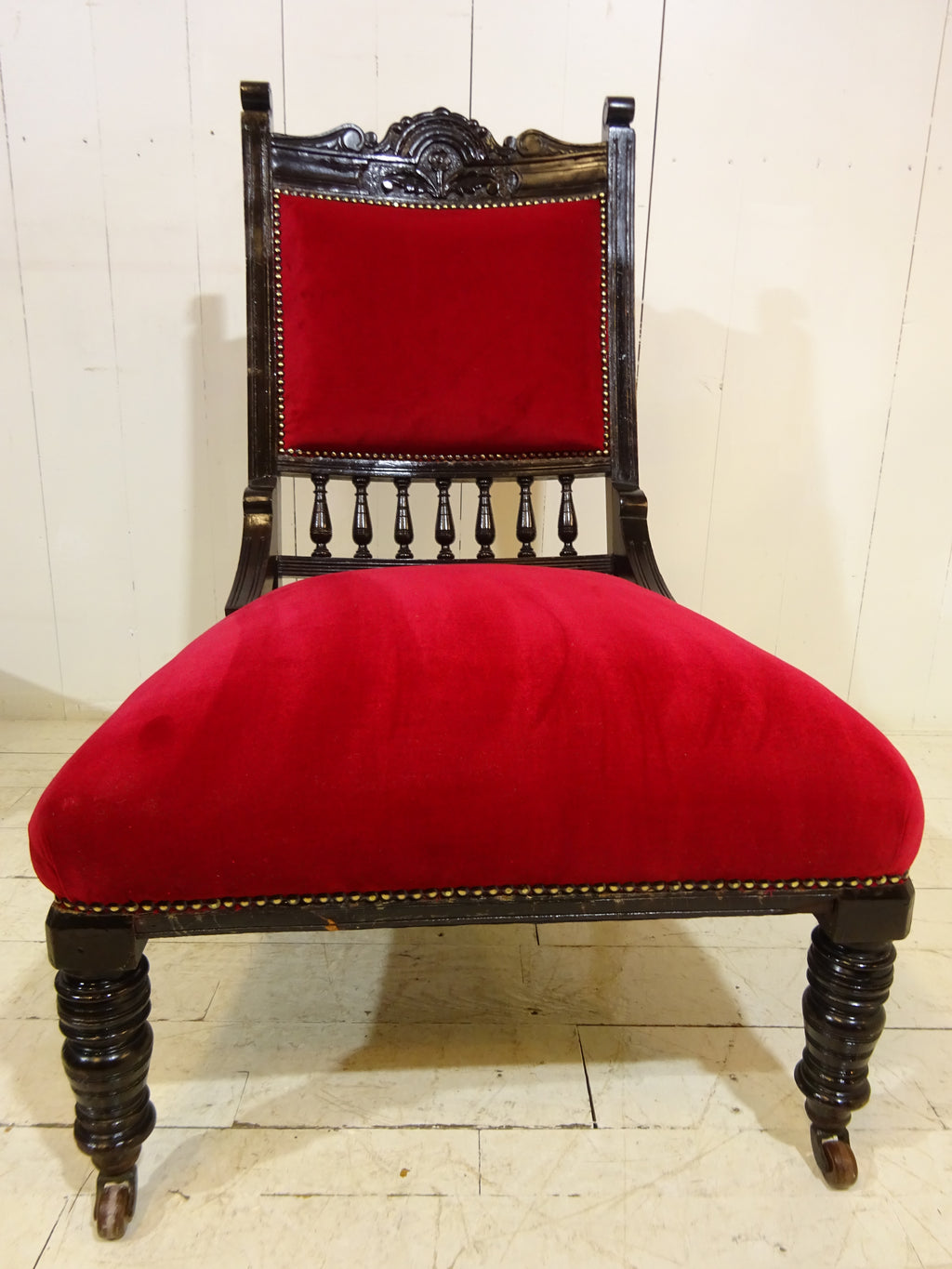 Victorian Ebonised Side Chair with Velvet Seat