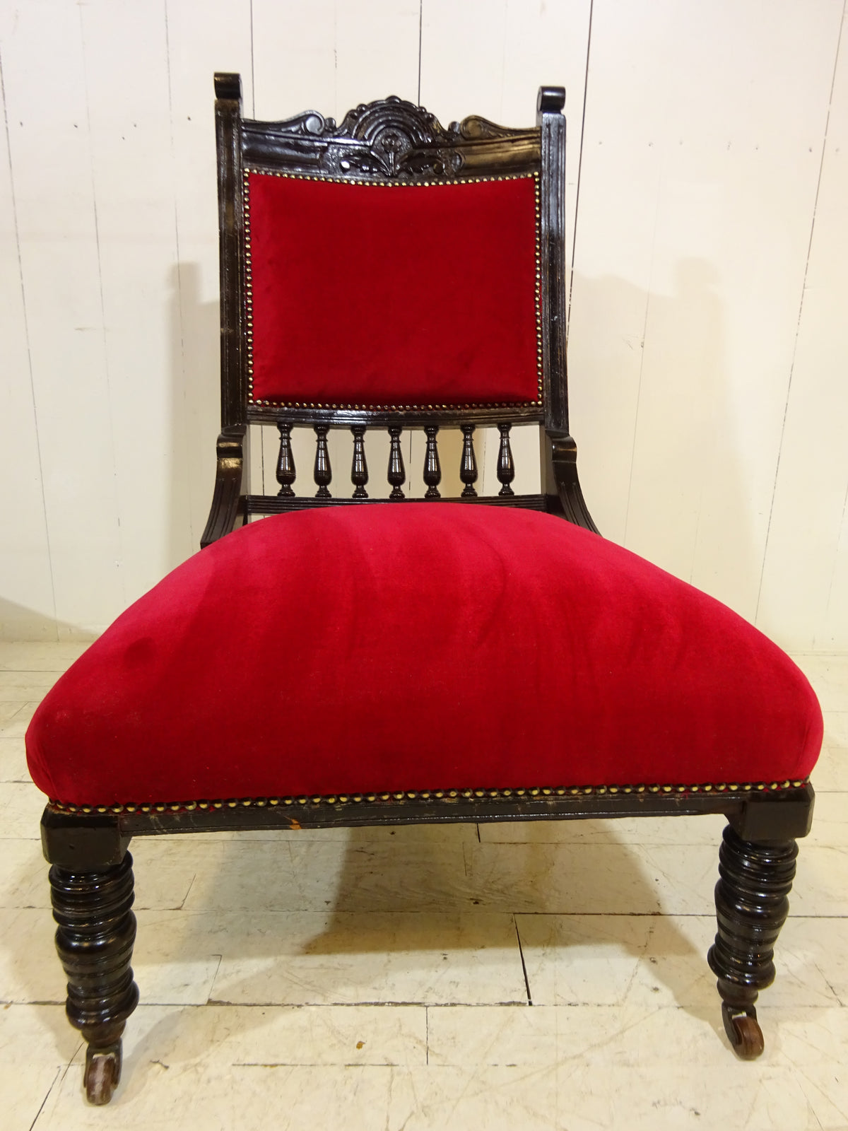 Victorian Ebonised Side Chair with Velvet Seat