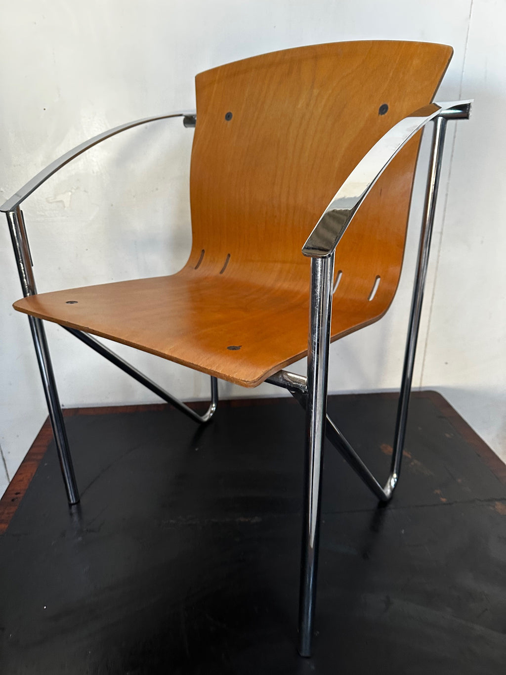 1990's Contemporary Stackable Bentwood Chrome and Beech Chairs