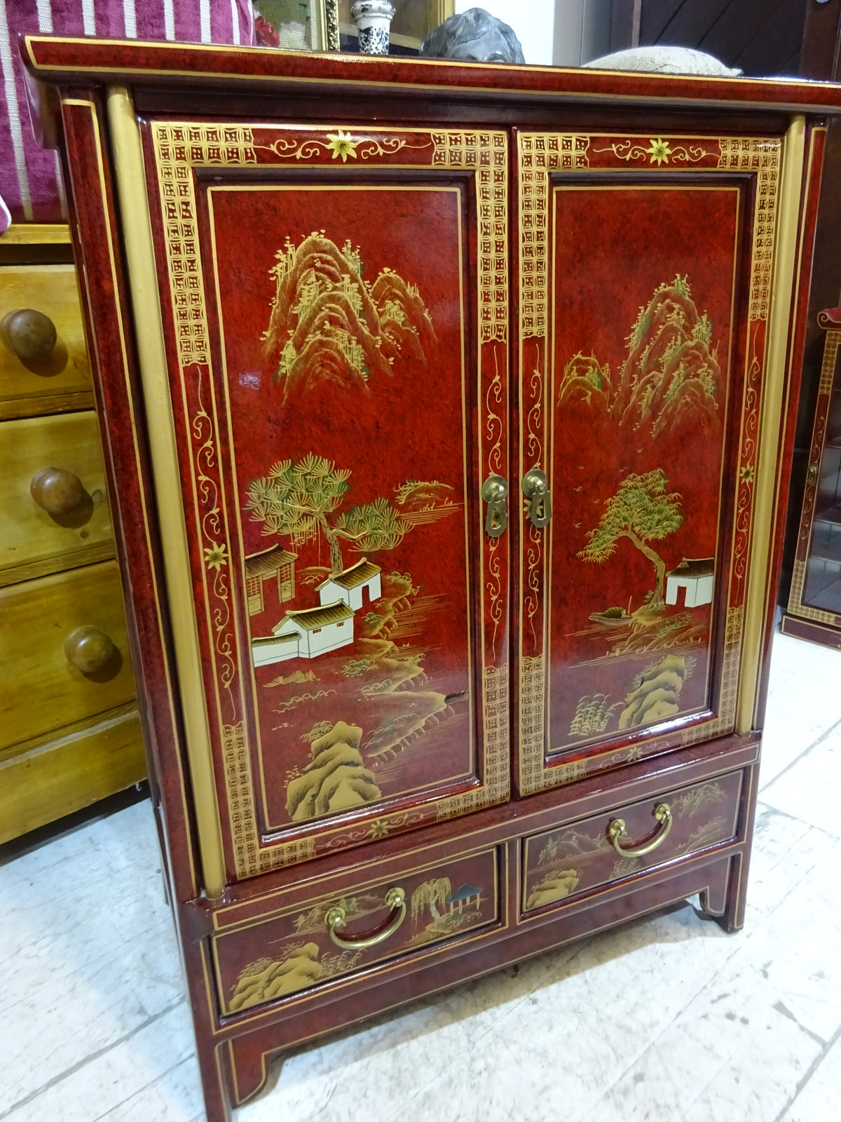 Retro Lacquered Chinese Cabinet