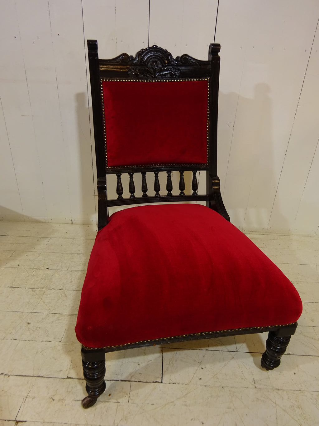 Victorian Ebonised Side Chair with Velvet Seat