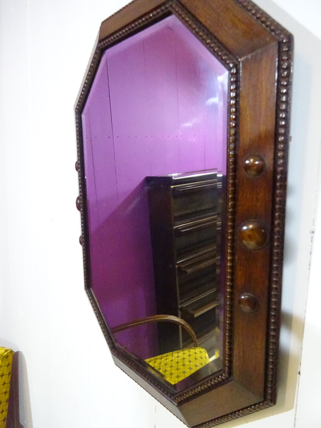Art Deco Hand Carved Octagonal Mirror in Oak