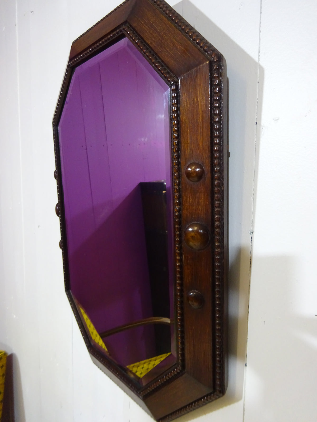 Art Deco Hand Carved Octagonal Mirror in Oak