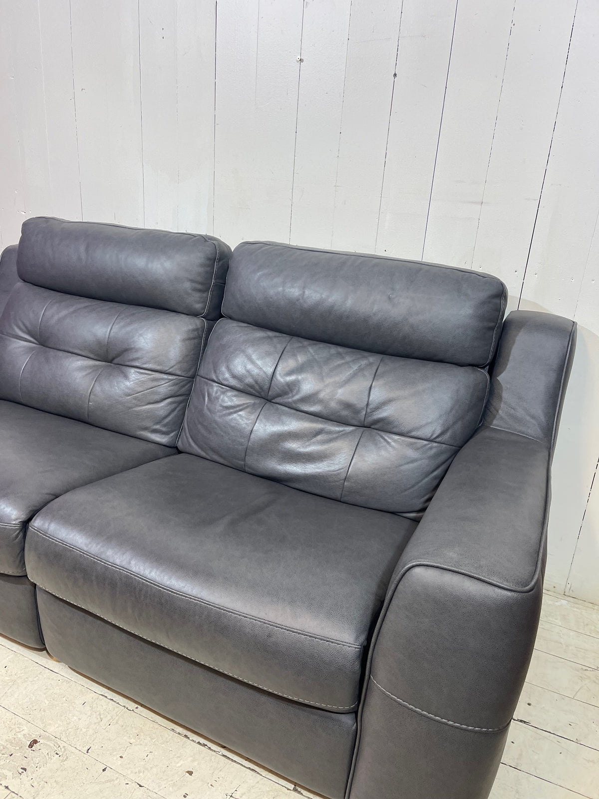 Full Aniline Grey Leather Sofa with Double Recliner