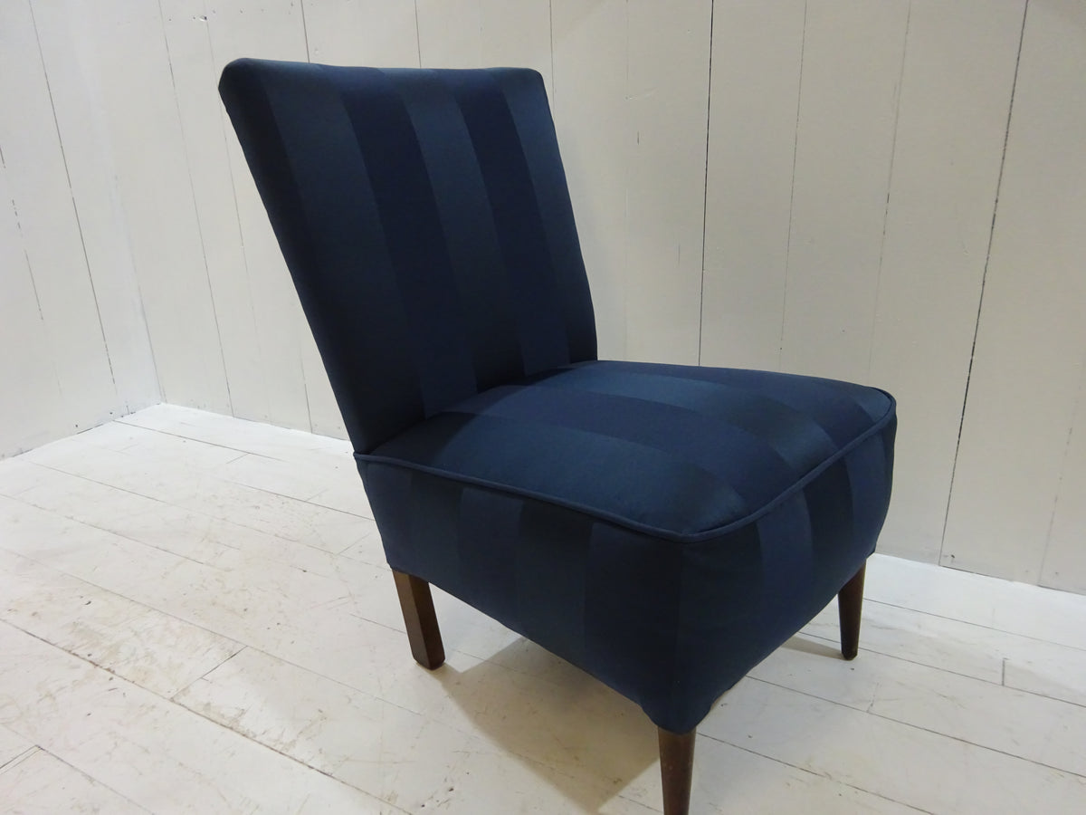 1960's Lounge Chair in Navy Blue Damask Fabric