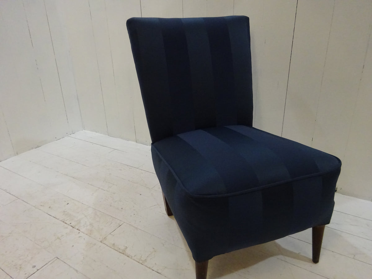 1960's Lounge Chair in Navy Blue Damask Fabric