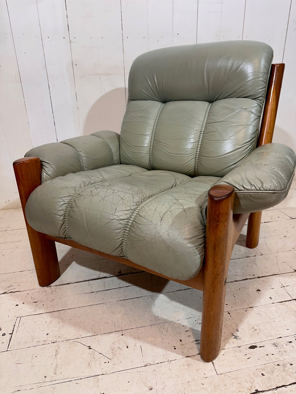 Swedish Mid Century Distressed Leather Armchair by Ekornes