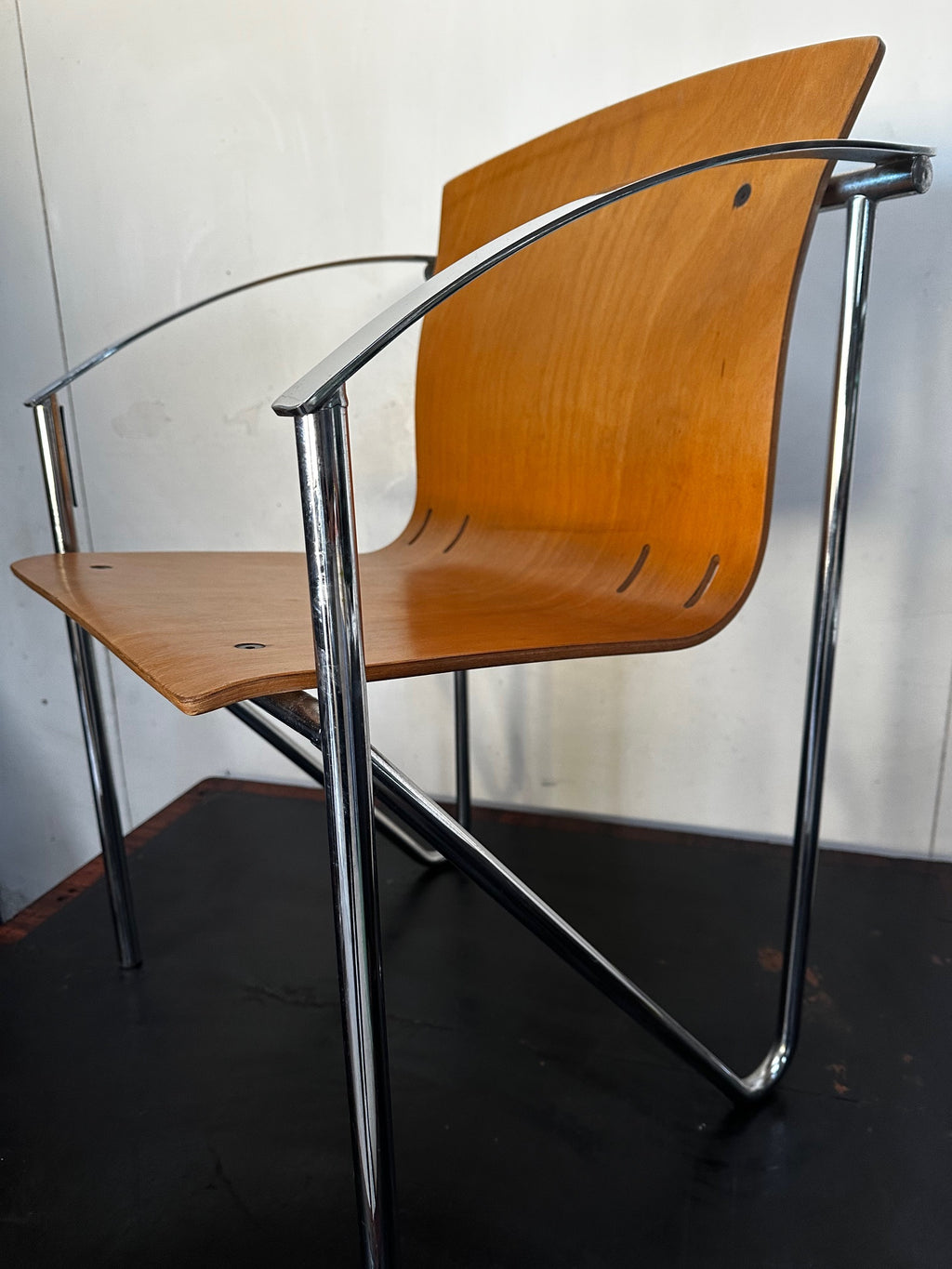 1990's Contemporary Stackable Bentwood Chrome and Beech Chairs