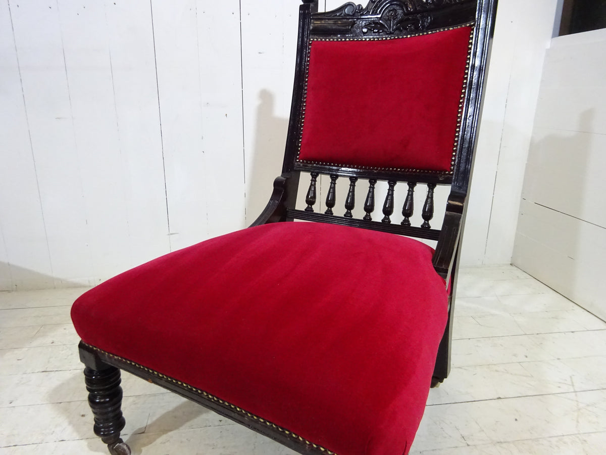 Victorian Ebonised Side Chair with Velvet Seat